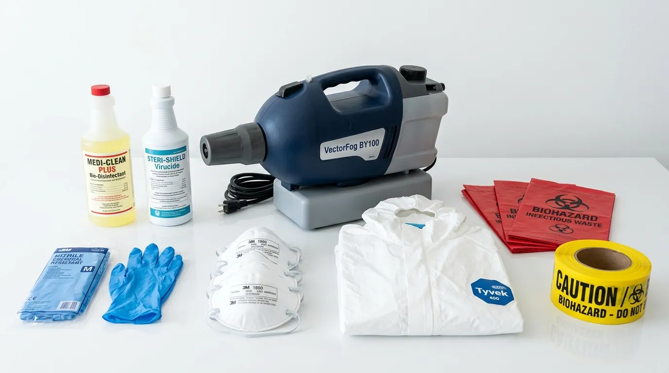 Professional biohazard remediation crew working in Las Flores